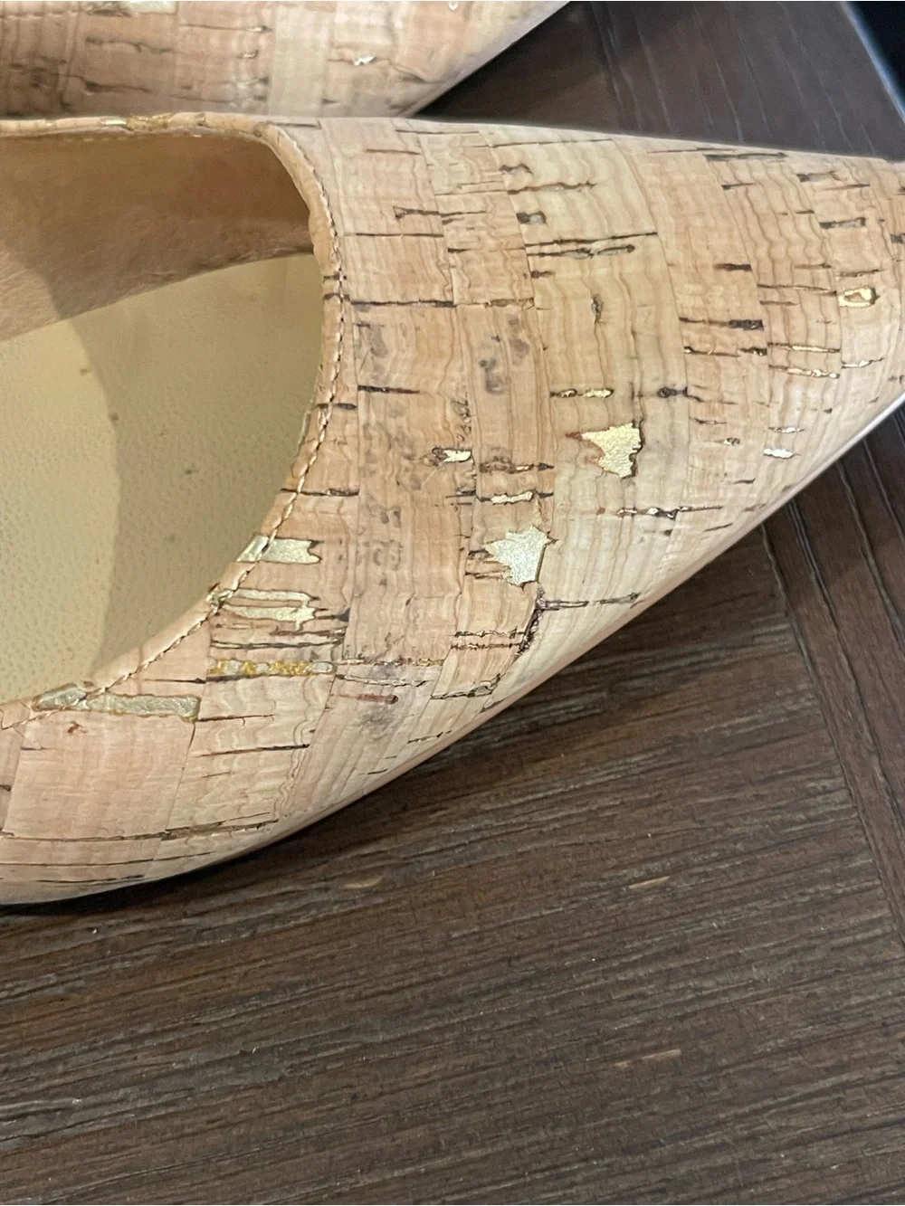 kate spade Natural Cork Pointed Toe Flats with Metallic Flecks